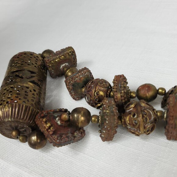 Vintage Unique Brass Metal Large Ornate Beading Necklace - Picture 4 of 14